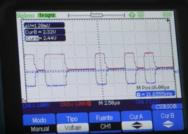 señal del can bus en osciloscopio