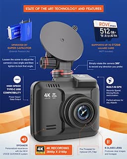 ROVE R2-4K PRO Dash Cam, Built-in GPS, 5G WiFi Dash Camera for Cars, 2160P UHD 30fps Dashcam with APP, 2.4" IPS Screen, Night Vision, WDR, 150° Wide Angle, 24-Hr Parking Mode, Supports 512GB Max