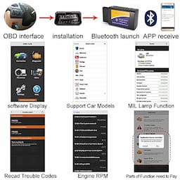 LJPXHHU ELM327 OBD2 Bluetooth Scanner Code Reader Reset for Android Windows, Auto Car Diagnostic Scan Tool Vehicle OBDII