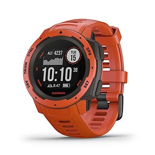 Garmin Instinct, Rugged Outdoor Watch with GPS, Features GLONASS and Galileo, Heart Rate Monitoring and 3-Axis Compass, Flame Red