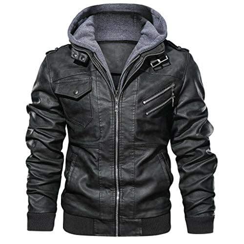 MMHA Denzell Outwear Anarchist Leather Jacket Hooded Motorcycle Coat Biker Style Men (S, Gray)