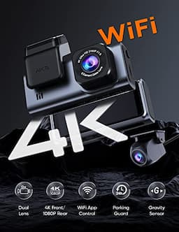 Dash Cam Front and Rear 4K+1080P WiFi Dashcams Dash Camera for Cars, Car Camera Dash Cam Front and Rear with App, 24 Hours Parking Mode, G-Sensor, Loop Recording, Support 256GB Max